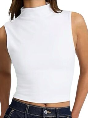 Express White Sleeveless Mock Neck Crop Tank